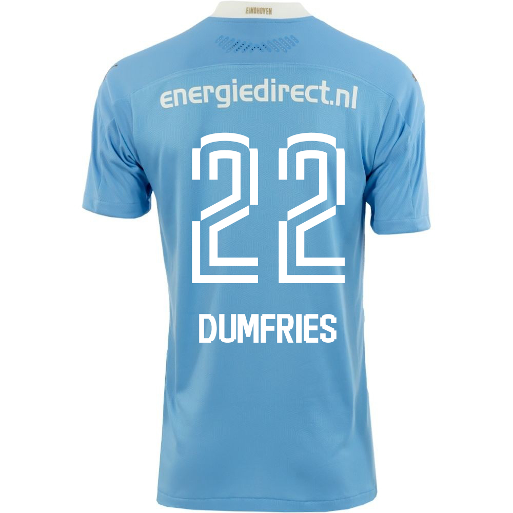 Herren Fußball Denzel Dumfries #22 Auswärtstrikot Blau Trikot 2020/21 Hemd