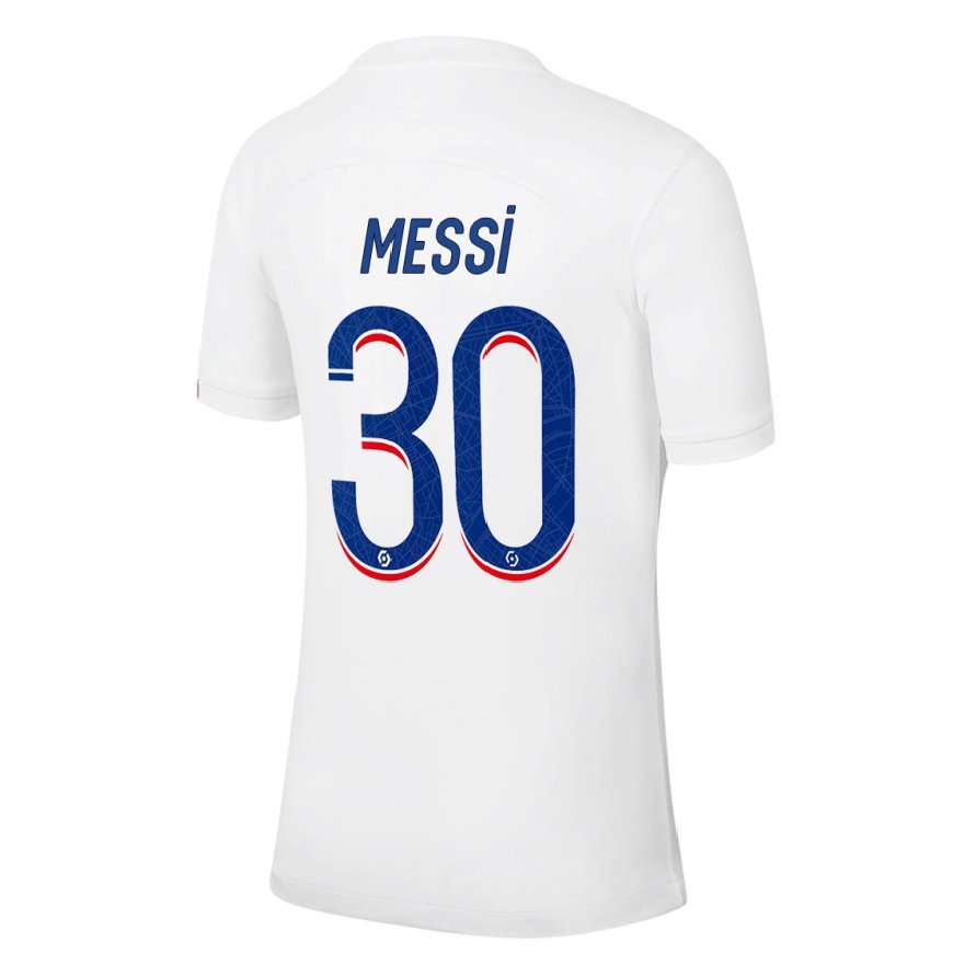 Kandiny Kinder Lionel Messi #30 Weiß Blau Ausweichtrikot Trikot 2022/23 T-shirt