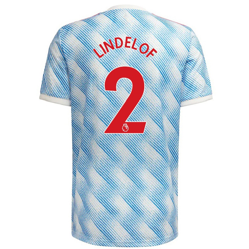 Damen Fußball Victor Lindelof #2 Blau Weiss Auswärtstrikot Trikot 2021/22 T-shirt