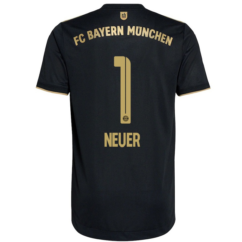 Damen Fußball Manuel Neuer #1 Schwarz Auswärtstrikot Trikot 2021/22 T-shirt