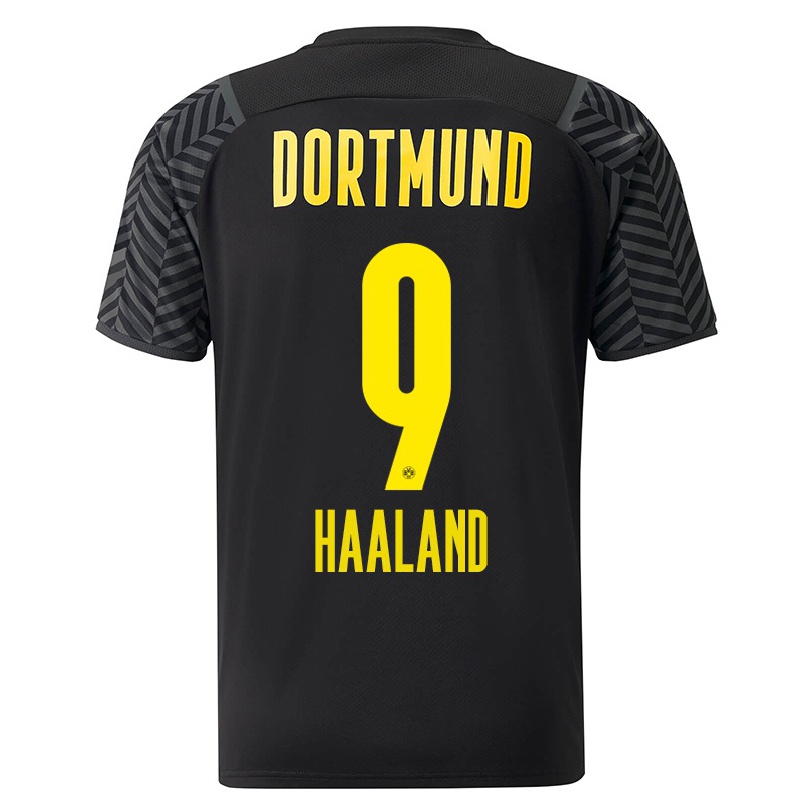 Damen Fußball Erling Haaland #9 Grad Schwarz Auswärtstrikot Trikot 2021/22 T-shirt