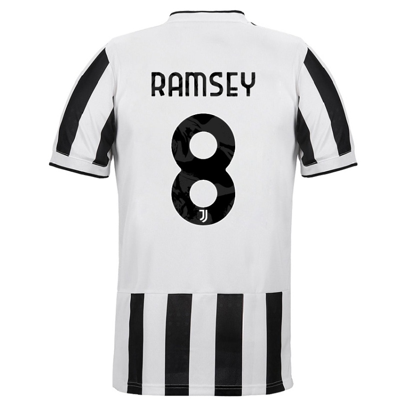Damen Fußball Aaron Ramsey #8 Weiß Schwarz Heimtrikot Trikot 2021/22 T-shirt
