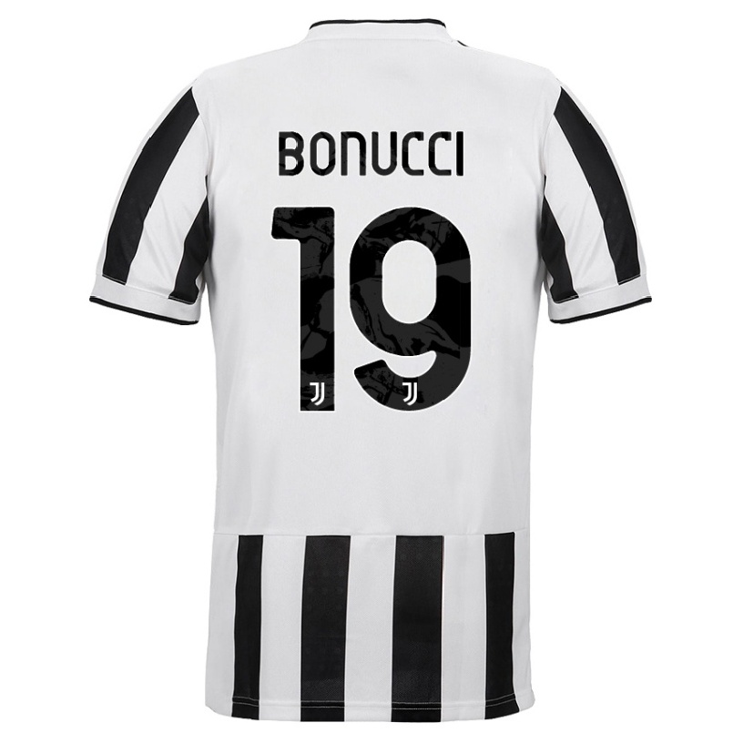 Damen Fußball Leonardo Bonucci #19 Weiß Schwarz Heimtrikot Trikot 2021/22 T-shirt