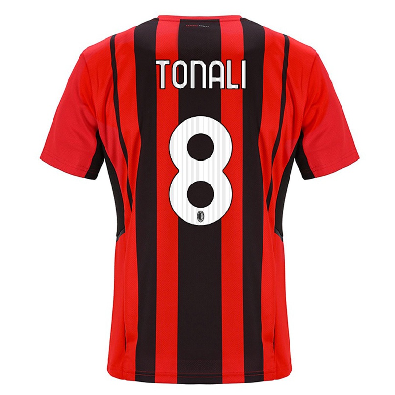 Damen Fußball Sandro Tonali #8 Rot Schwarz Heimtrikot Trikot 2021/22 T-shirt