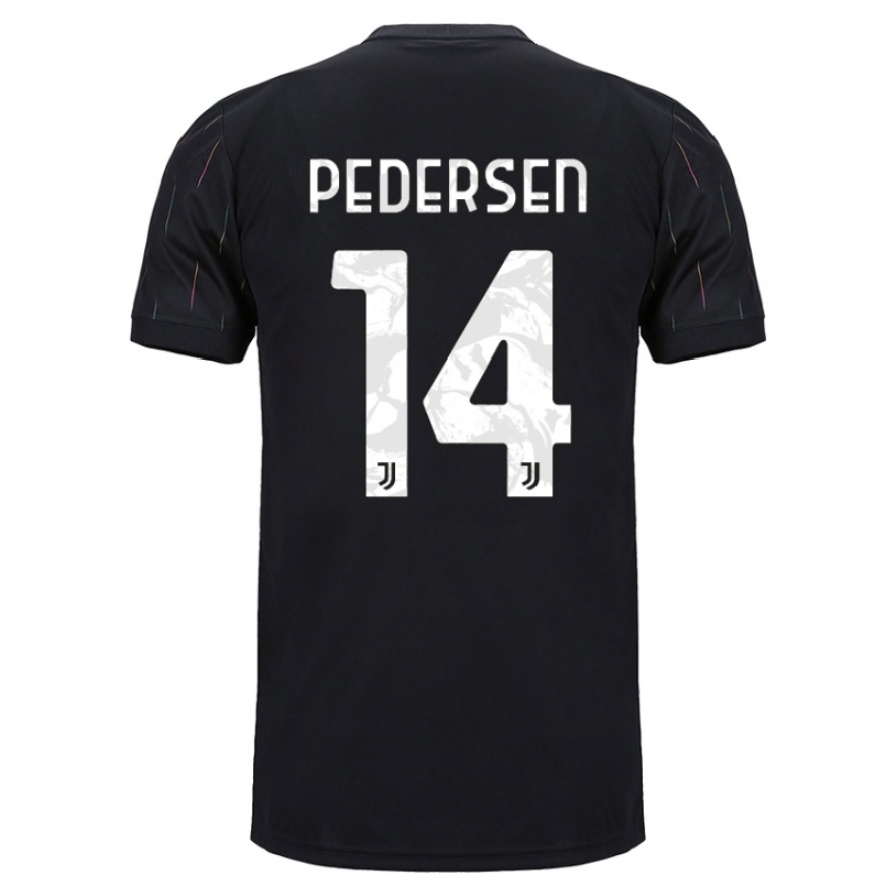 Damen Fußball Sofie Junge Pedersen #14 Schwarz Auswärtstrikot Trikot 2021/22 T-shirt