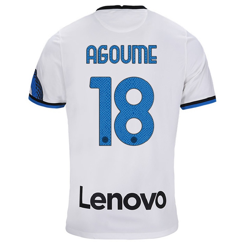 Damen Fußball Lucien Agoume #18 Weiß Blau Auswärtstrikot Trikot 2021/22 T-shirt