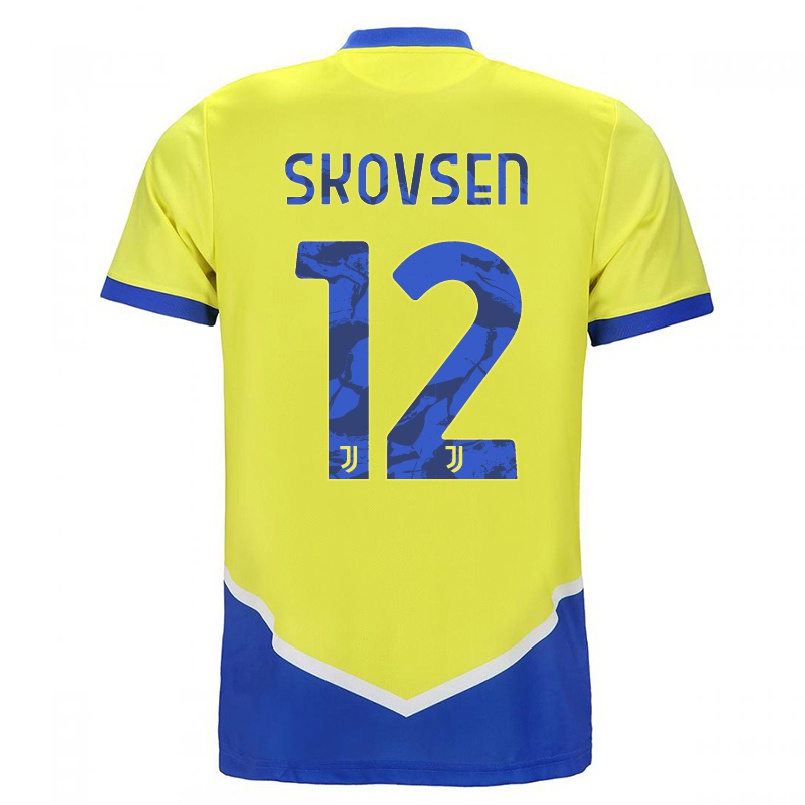 Damen Fußball Matilde Lundorf Skovsen #12 Blau Gelb Ausweichtrikot Trikot 2021/22 T-shirt
