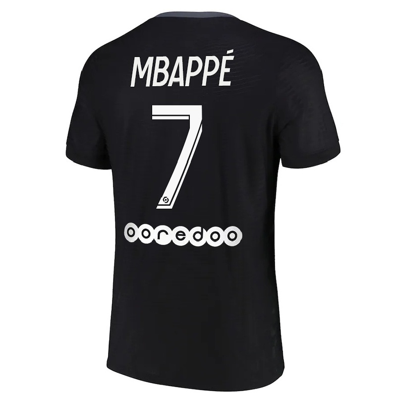 Damen Fußball Kylian Mbappe #7 Schwarz Ausweichtrikot Trikot 2021/22 T-shirt