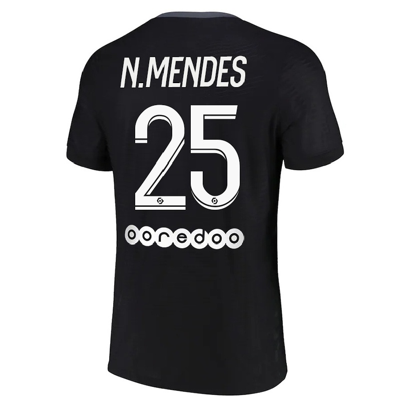 Damen Fußball Nuno Mendes #25 Schwarz Ausweichtrikot Trikot 2021/22 T-shirt
