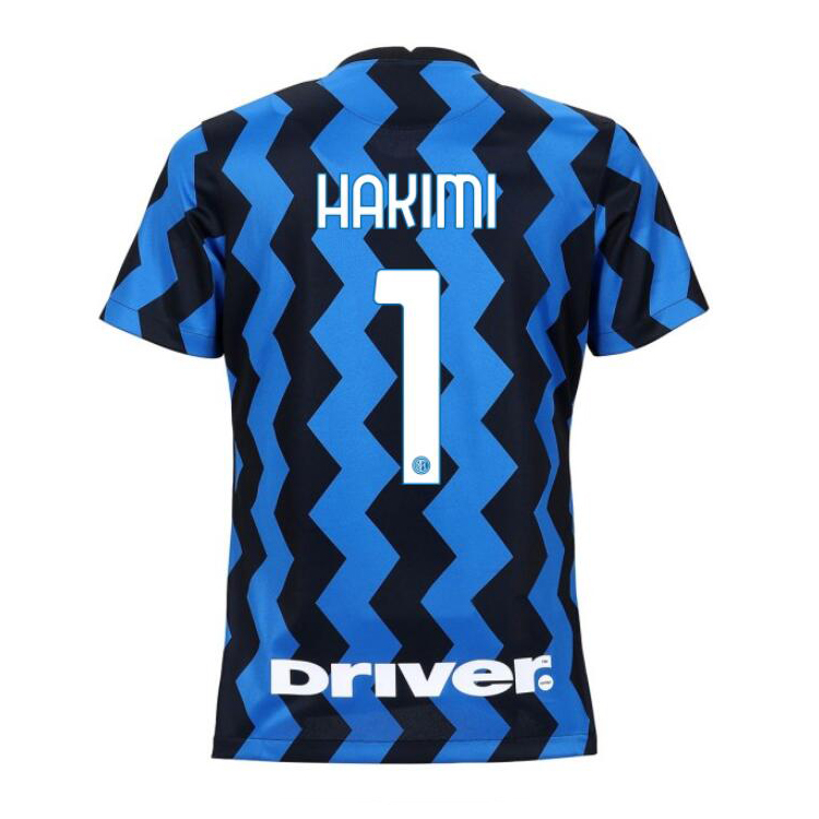 Damen Fußball Achraf Hakimi #1 Heimtrikot Blau Schwarz Trikot 2020/21 Hemd