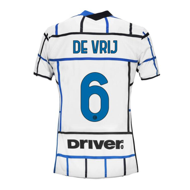 Damen Fußball Stefan De Vrij #6 Auswärtstrikot Weiß Blau Trikot 2020/21 Hemd