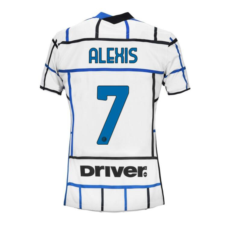 Damen Fußball Alexis Sanchez #7 Auswärtstrikot Weiß Blau Trikot 2020/21 Hemd