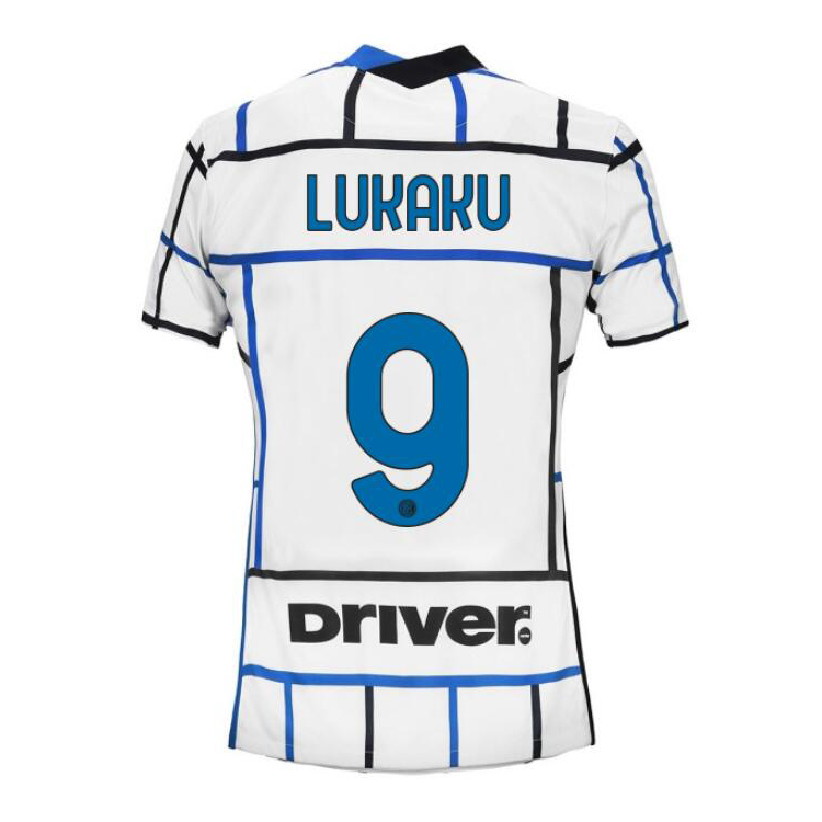 Damen Fußball Romelu Lukaku #9 Auswärtstrikot Weiß Blau Trikot 2020/21 Hemd