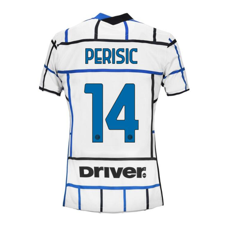 Damen Fußball Ivan Perisic #14 Auswärtstrikot Weiß Blau Trikot 2020/21 Hemd