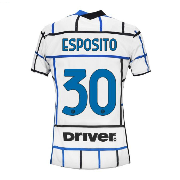 Damen Fußball Sebastiano Esposito #30 Auswärtstrikot Weiß Blau Trikot 2020/21 Hemd