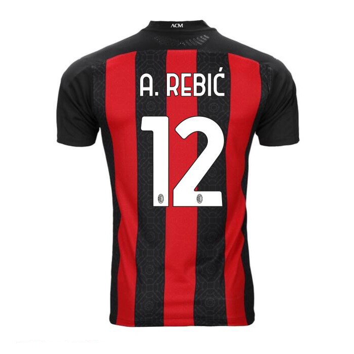 Damen Fußball Ante Rebic #12 Heimtrikot Rot Schwarz Trikot 2020/21 Hemd