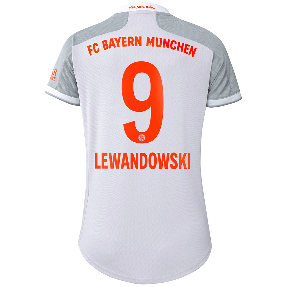 Damen Fußball Robert Lewandowski #9 Auswärtstrikot Grau Trikot 2020/21 Hemd