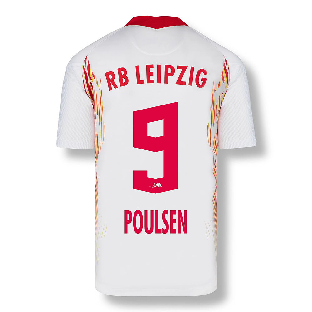 Damen Fußball Yussuf Poulsen #9 Heimtrikot Rot-Weiss Trikot 2020/21 Hemd