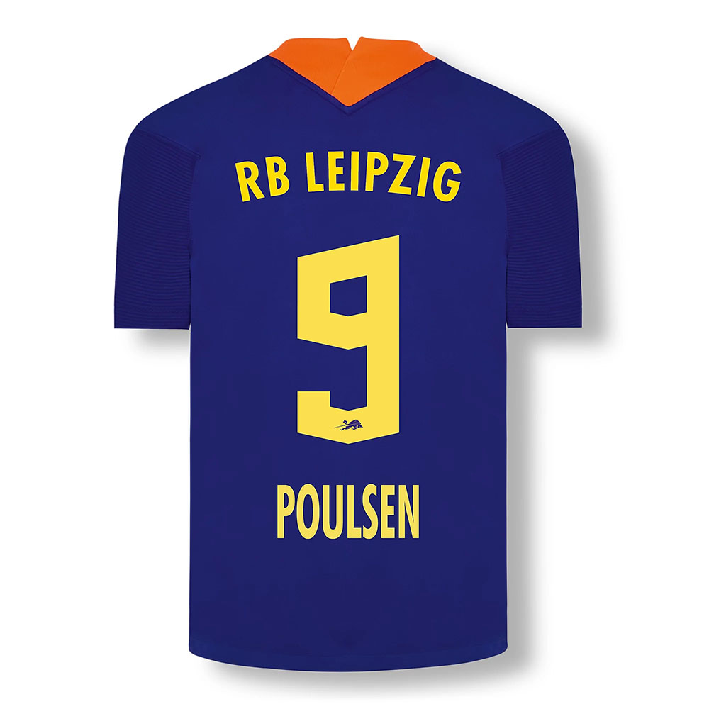 Damen Fußball Yussuf Poulsen #9 Ausweichtrikot Elektrisches Blau Trikot 2020/21 Hemd