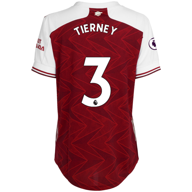 Damen Fußball Kieran Tierney #3 Heimtrikot Rot Trikot 2020/21 Hemd
