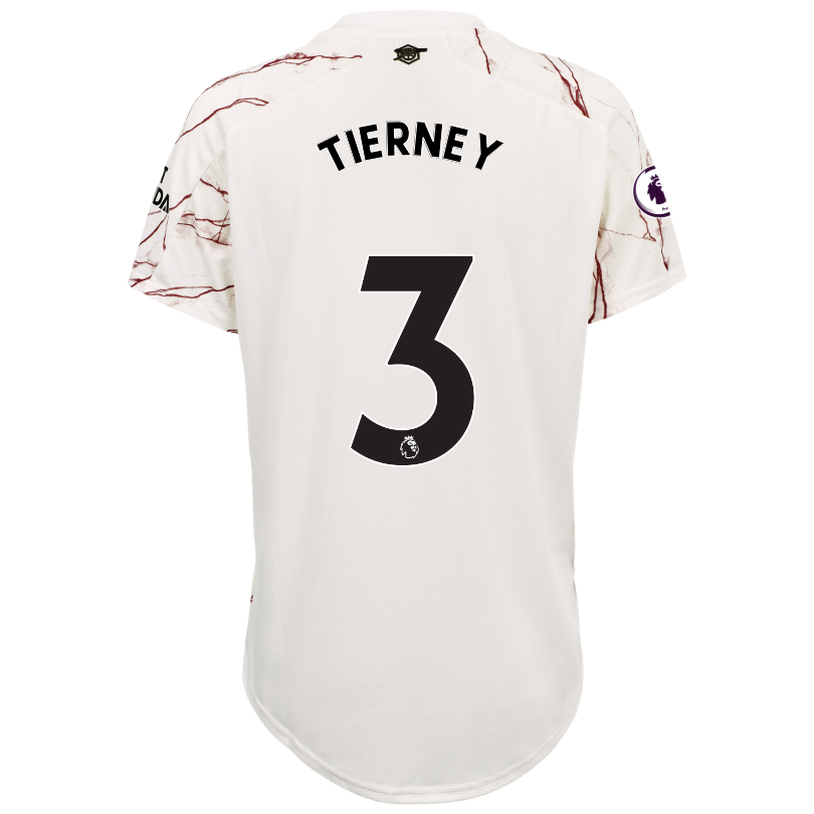 Damen Fußball Kieran Tierney #3 Auswärtstrikot Weiß Trikot 2020/21 Hemd