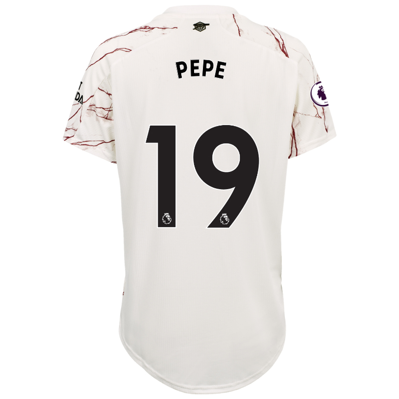 Damen Fußball Nicolas Pepe #19 Auswärtstrikot Weiß Trikot 2020/21 Hemd