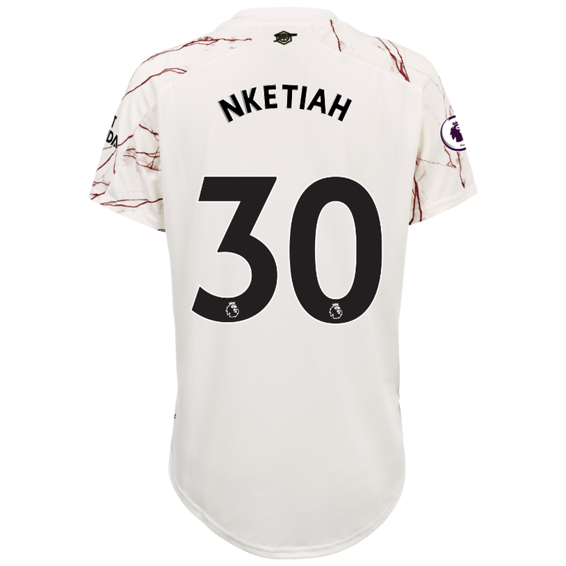 Damen Fußball Eddie Nketiah #30 Auswärtstrikot Weiß Trikot 2020/21 Hemd
