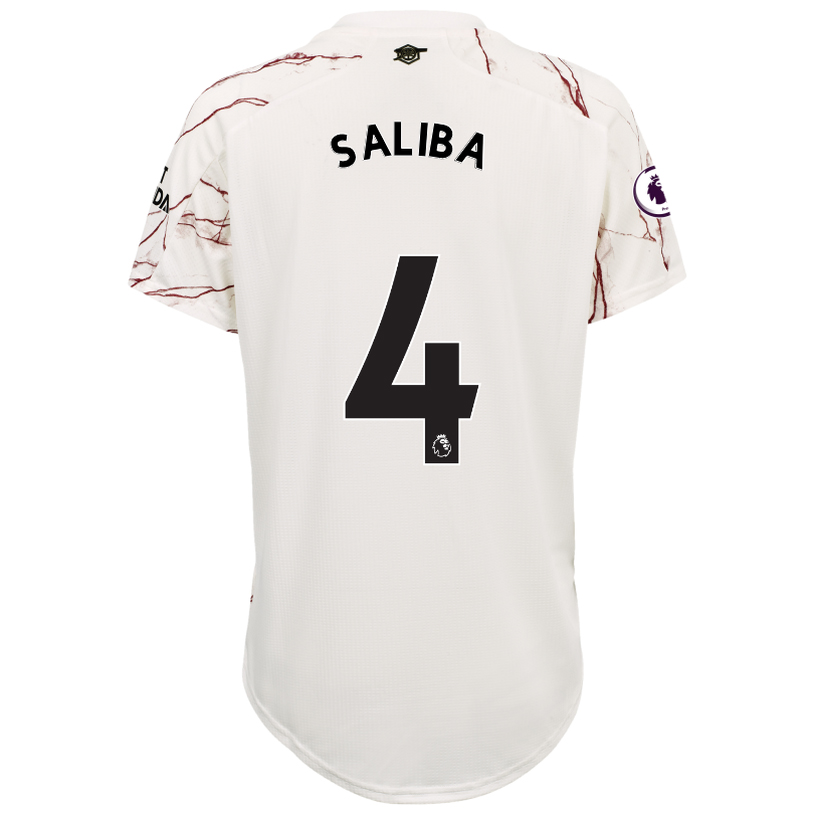 Damen Fußball William Saliba #4 Auswärtstrikot Weiß Trikot 2020/21 Hemd