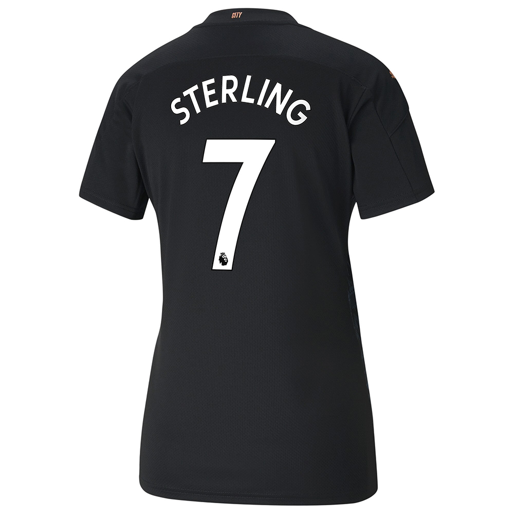 Damen Fußball Raheem Sterling #7 Auswärtstrikot Schwarz Trikot 2020/21 Hemd