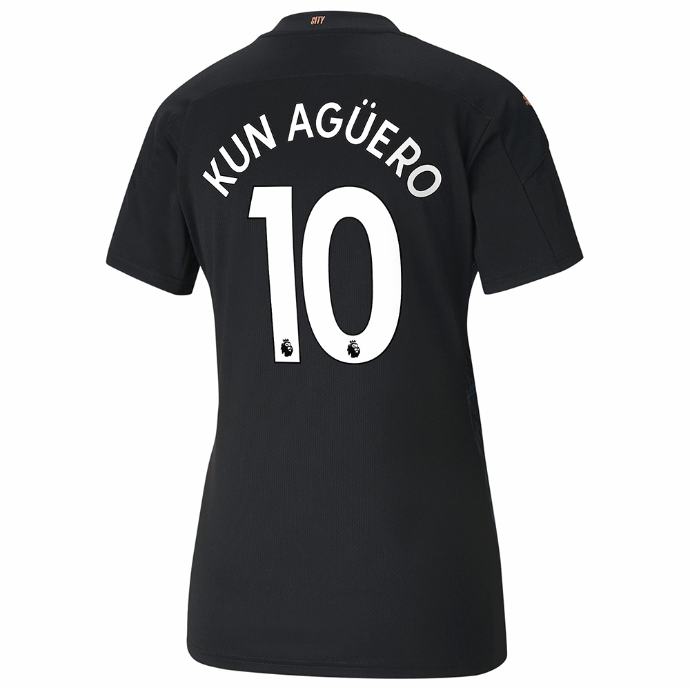 Damen Fußball Sergio Aguero #10 Auswärtstrikot Schwarz Trikot 2020/21 Hemd