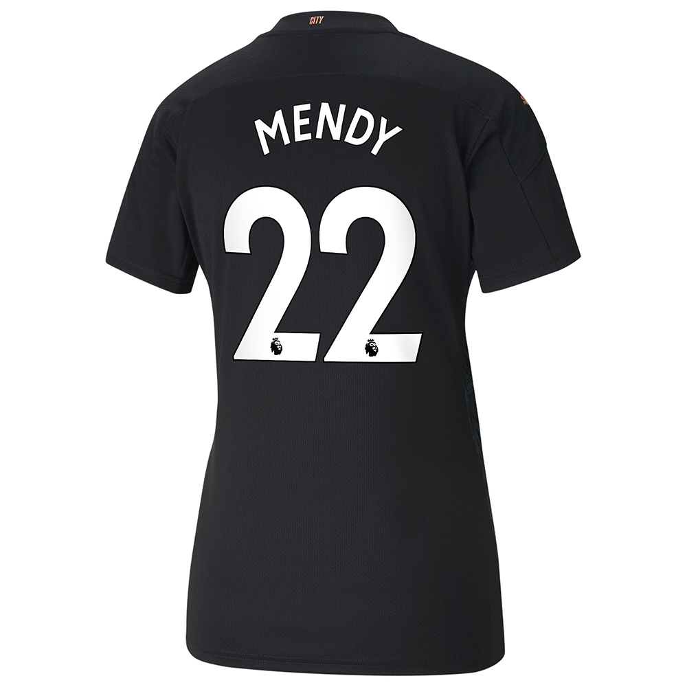 Damen Fußball Benjamin Mendy #22 Auswärtstrikot Schwarz Trikot 2020/21 Hemd