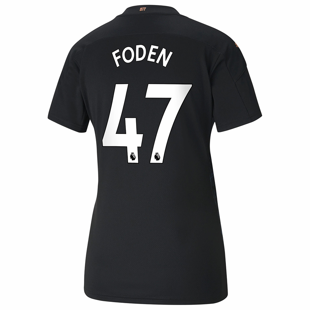 Damen Fußball Phil Foden #47 Auswärtstrikot Schwarz Trikot 2020/21 Hemd