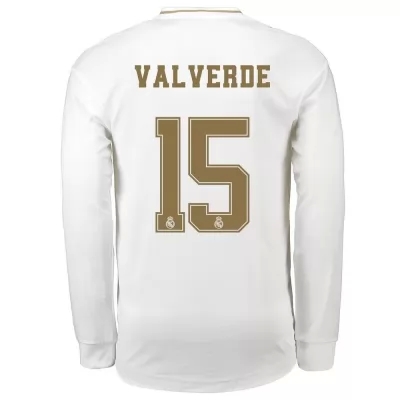 Herren Fußball Federico Valverde 15 Heimtrikot Weiß Langarmtrikot 2019/20 Hemd