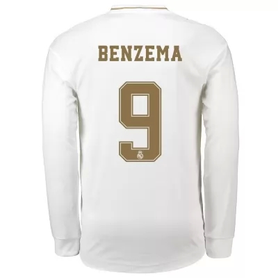 Kinder Fußball Karim Benzema 9 Heimtrikot Weiß Langarmtrikot 2019/20 Hemd
