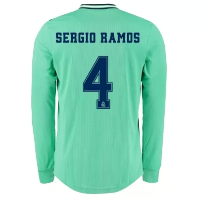 Kinder Fußball Sergio Ramos 4 Ausweichtrikot Grün Langarmtrikot 2019/20 Hemd