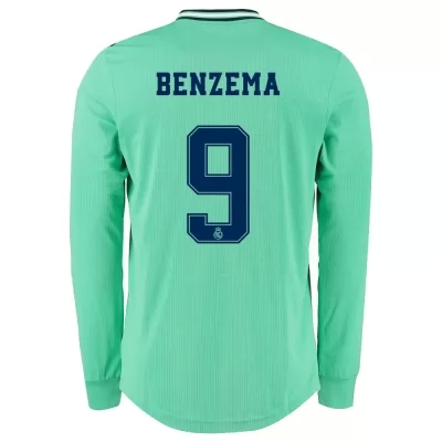 Kinder Fußball Karim Benzema 9 Ausweichtrikot Grün Langarmtrikot 2019/20 Hemd