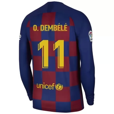 Kinder Fußball Ousmane Dembele 11 Heimtrikot Blau Rot Langarmtrikot 2019/20 Hemd