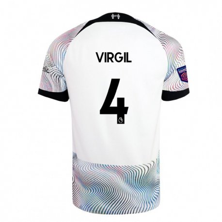 Kandiny Kinder Virgil Van Dijk #4 Weiß Bunt Auswärtstrikot Trikot 2022/23 T-shirt