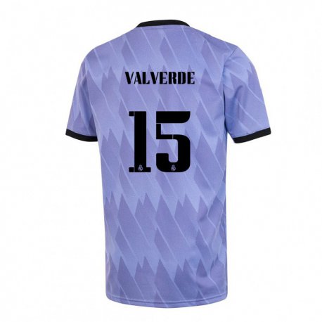 Kandiny Kinder Federico Valverde #15 Lila Schwarz Auswärtstrikot Trikot 2022/23 T-shirt