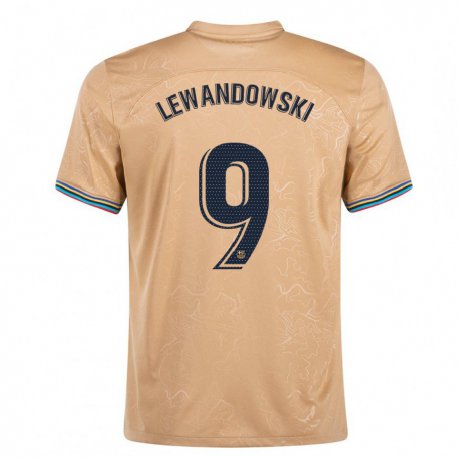 Kandiny Kinder Robert Lewandowski #9 Gold Auswärtstrikot Trikot 2022/23 T-shirt