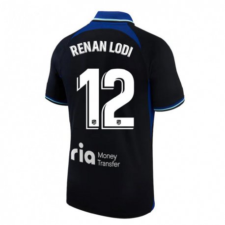 Kandiny Kinder Renan Lodi #12 Schwarz Weiß Blau Auswärtstrikot Trikot 2022/23 T-shirt