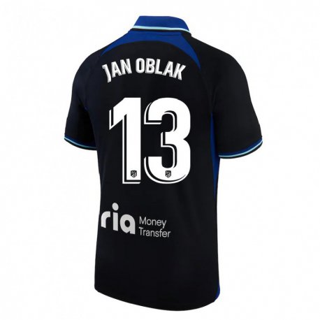Kandiny Kinder Jan Oblak #13 Schwarz Weiß Blau Auswärtstrikot Trikot 2022/23 T-shirt
