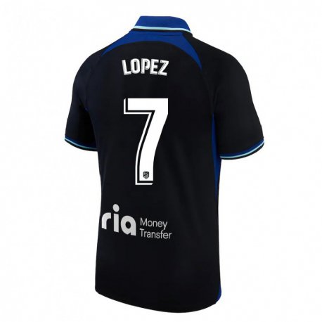 Kandiny Kinder Maitane Lopez #7 Schwarz Weiß Blau Auswärtstrikot Trikot 2022/23 T-shirt