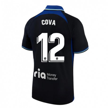 Kandiny Kinder Adrian Cova #12 Schwarz Weiß Blau Auswärtstrikot Trikot 2022/23 T-shirt
