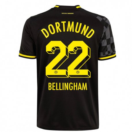 Kandiny Kinder Jude Bellingham #22 Schwarz Auswärtstrikot Trikot 2022/23 T-shirt