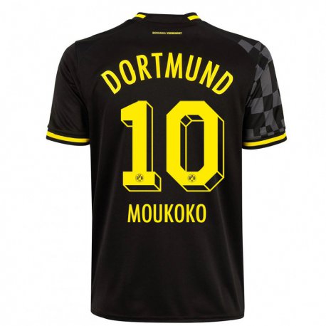 Kandiny Kinder Youssoufa Moukoko #10 Schwarz Auswärtstrikot Trikot 2022/23 T-shirt