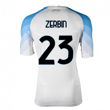 Kandiny Kinder Alessio Zerbin #23 Weiß Himmelblau Auswärtstrikot Trikot 2022/23 T-shirt