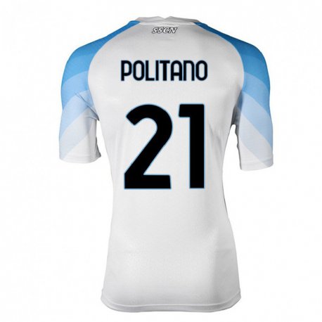 Kandiny Kinder Matteo Politano #21 Weiß Himmelblau Auswärtstrikot Trikot 2022/23 T-shirt