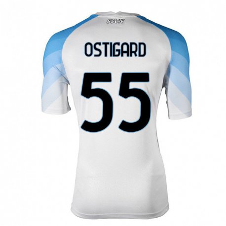 Kandiny Kinder Leo Ostigard #55 Weiß Himmelblau Auswärtstrikot Trikot 2022/23 T-shirt