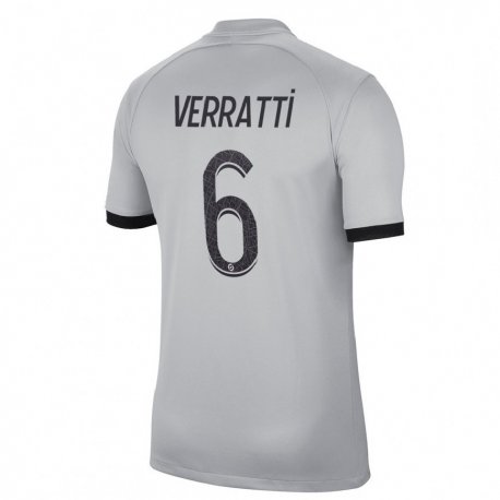 Kandiny Kinder Marco Verratti #6 Grau Auswärtstrikot Trikot 2022/23 T-shirt